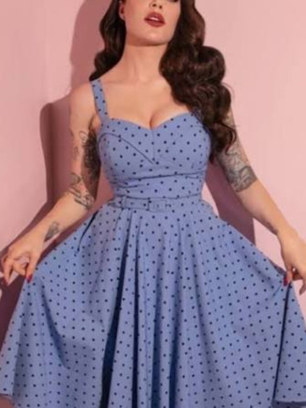 XL Vixen Maneater sunset blue polka dot swing dress - Micheline Pitt